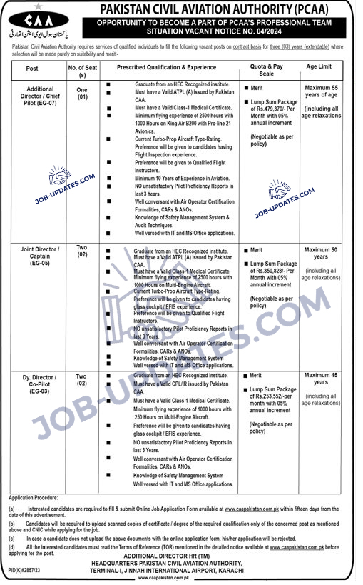 Pakistan Civil Aviation Authority (PCAA) April 2024 Jobs