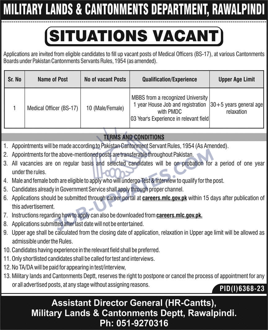 Military Lands & Cantonments Jobs 2024