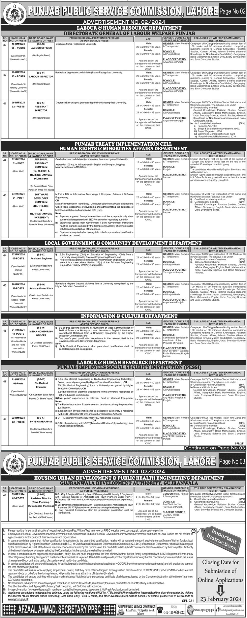 Punjab Public Service Commission PPSC Jobs 2024 Latest Advertisements